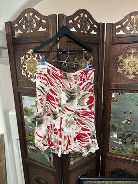 Karen Kane Red, Cream & Brown Floral Midi Skirt